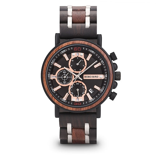 Relogio Masculino BOBO BIRD Wooden Watch Men Top Brand Luxury Stylish Chronograph Military Watches in Wooden Box reloj hombre