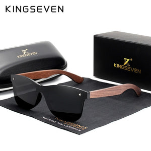 KINGSEVEN 2019 Luxury Walnut Wood Sunglasses Polarized Wooden Brand Designer Rimless Mirrored Square Sun Glasses For Women/Men
