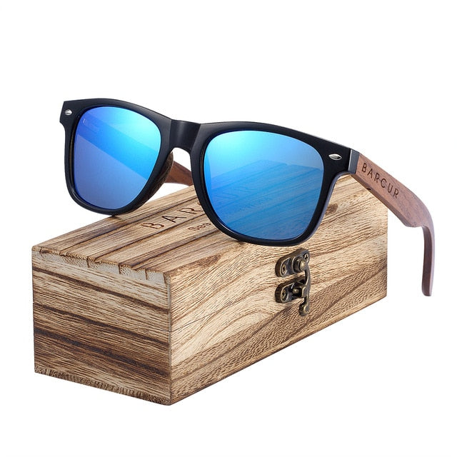 BARCUR Black Walnut Sunglasses Wood Polarized Sunglasses Men Glasses Men UV400 Protection Eyewear Wooden Original Box