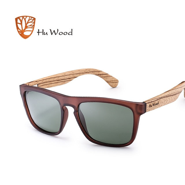 HU WOOD Natural Bamboo Sunglasses for Men Zebra Wood Sun Glasses Polarized Sunglasses Rectangle Lenses Driving UV400 GR8002