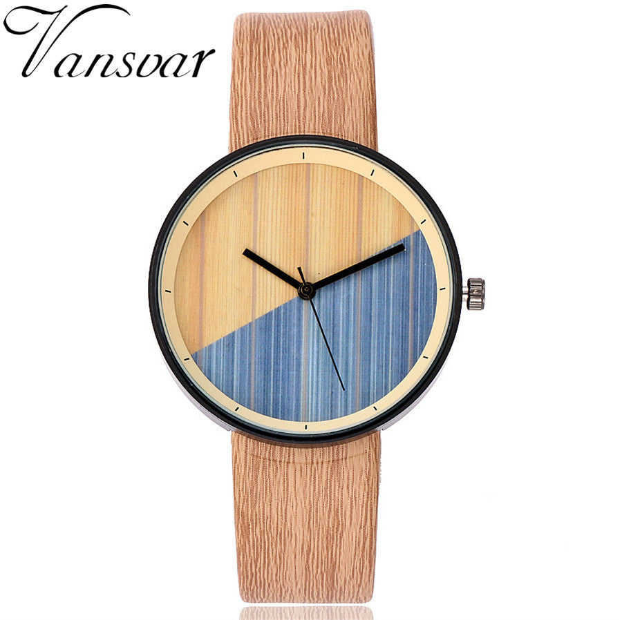 Vansvar Brand Women Wood Watch Luxury Imitation Wooden Watch Vintage Leather Quartz Wood Color Watch Female Simple Clock Hot