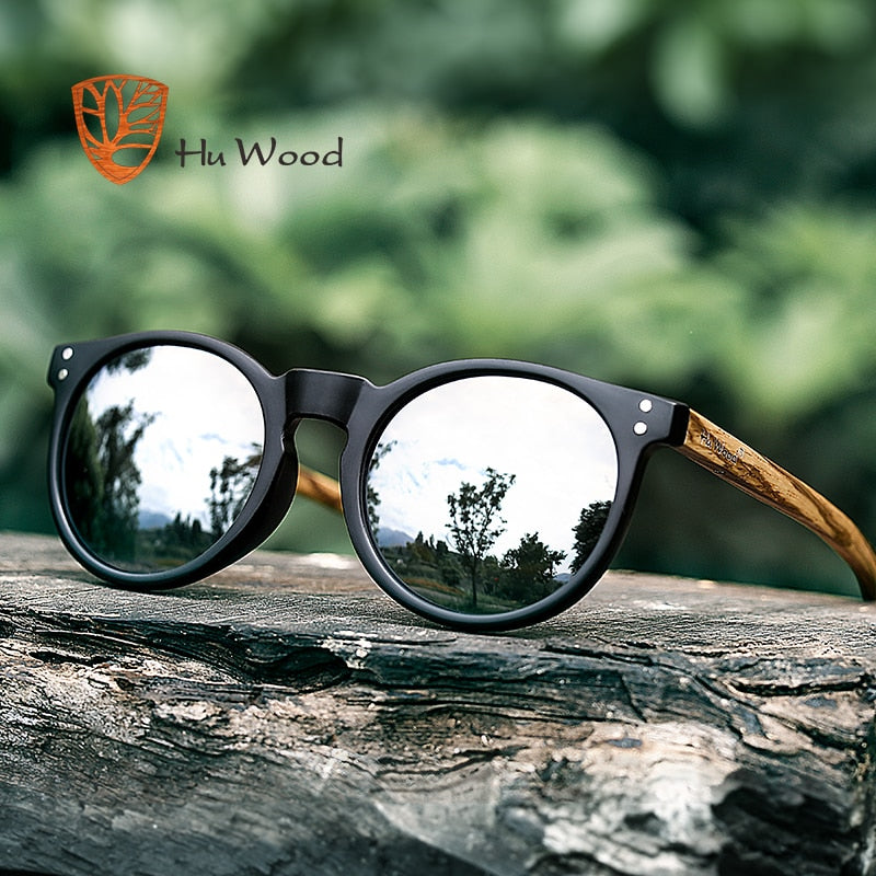 Hu Wood Brand Designer Fashion Unisex Sun Glasses Polarized Coating Mirror Sunglasses Round Male Eyewear For Men/Women GRS8003