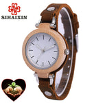 Luxury Unique Bamboo Wooden Women White Watch Bracelets Soft Leather Quartz Wrist Watches Ladies Clock With Gift Box Drop Shippi