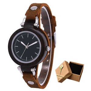 Luxury Unique Bamboo Wooden Women White Watch Bracelets Soft Leather Quartz Wrist Watches Ladies Clock With Gift Box Drop Shippi