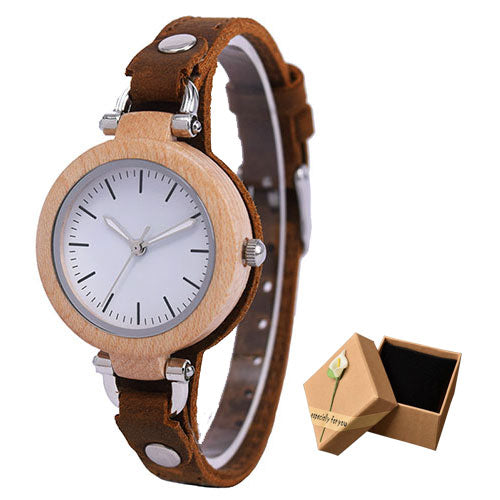 Luxury Unique Bamboo Wooden Women White Watch Bracelets Soft Leather Quartz Wrist Watches Ladies Clock With Gift Box Drop Shippi