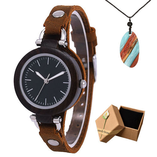Luxury Unique Bamboo Wooden Women White Watch Bracelets Soft Leather Quartz Wrist Watches Ladies Clock With Gift Box Drop Shippi