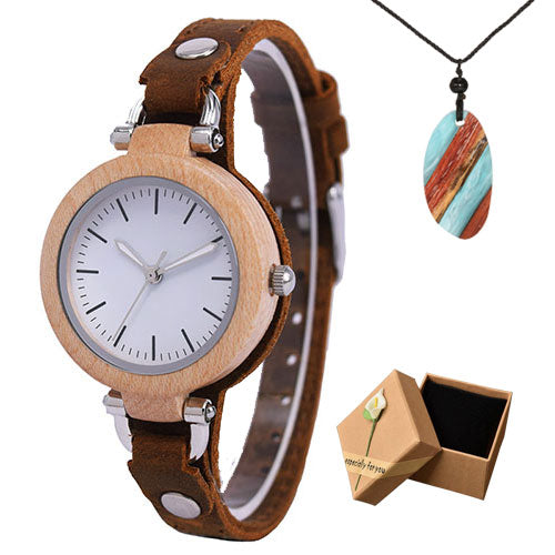 Luxury Unique Bamboo Wooden Women White Watch Bracelets Soft Leather Quartz Wrist Watches Ladies Clock With Gift Box Drop Shippi