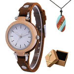 Luxury Unique Bamboo Wooden Women White Watch Bracelets Soft Leather Quartz Wrist Watches Ladies Clock With Gift Box Drop Shippi