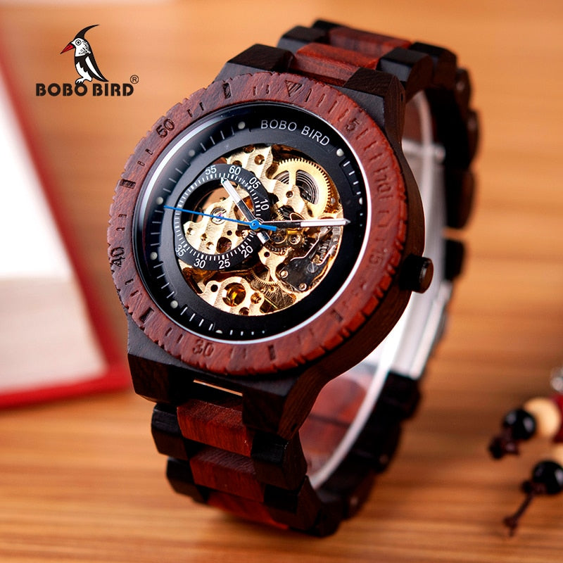BOBO BIRD Wooden Mechanical Watch Men Relogio Masculino Big Mens Watches Top Brand Luxury Timepieces erkek kol saati W-R05