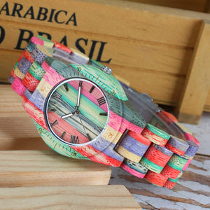 Men Women Fashion Colorful Wood Bamboo Watch Quartz Analog Handmade Full Wooden Bracelet Luxury Wristwatches  Gifts for Lovers