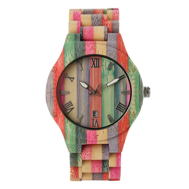 Men Women Fashion Colorful Wood Bamboo Watch Quartz Analog Handmade Full Wooden Bracelet Luxury Wristwatches  Gifts for Lovers