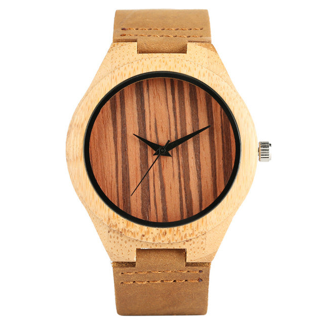 Wooden Watches Quartz Watch Men 2017 Bamboo Modern Wristwatch Analog Nature Wood Fashion Soft Leather Creative Birthday Gifts