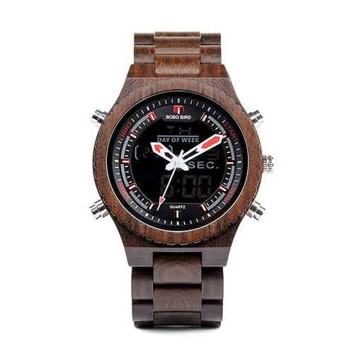 BOBO BIRD Men Watch Relogio Masculino Wood Wristwatch LED Dual Display Auto Date Luminous Hands