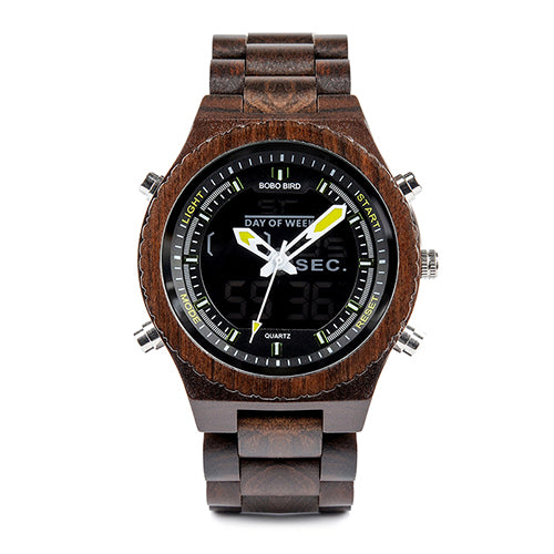 BOBO BIRD Men Watch Relogio Masculino Wood Wristwatch LED Dual Display Auto Date Luminous Hands