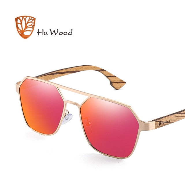 Hu Wood Sunglasses Men Polarized Red Lens Handmade Fashion Brand Cool UV400 High Quality Driving with Case Oculos GR8039