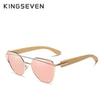 Original KINGSEVEN Brand Bamboo Cat Eye Sunglasses Polarized Metal Frame Wood Glasses Women Luxury Sun Glasses With Wood Case