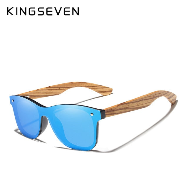 KINGSEVEN 2019 Polarized Square Sunglasses Men Women Zebra Wooden Frame Mirror Flat Lens Driving UV400 Eyewear