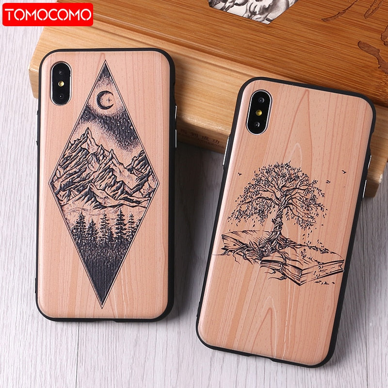 TOMOCOMO imitative Wood Cover For 6 7 7Plus 8 8Plus X XS Max 3D Relief Elephone Vintage Style Phone Cases Cover Capa Fundas