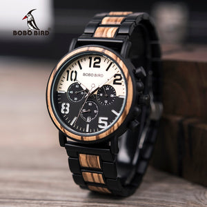 BOBO BIRD Wooden Stainless Steel Watch Men Water Resistant Timepieces Chronograph Quartz Watches relogio masculino Men's Gifts