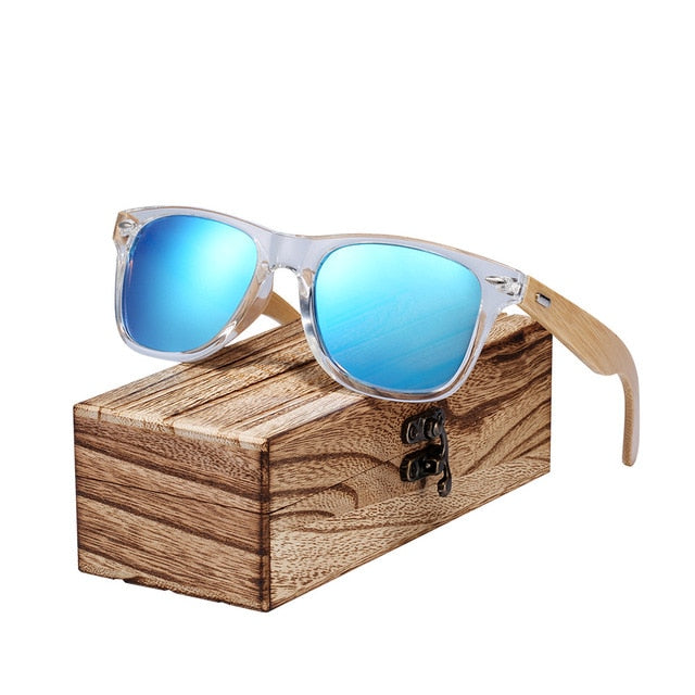 BARCUR Classic Bamboo Sunglasses Wood Transparent Plastic Frame Polarized Sun Glasses With Box Free