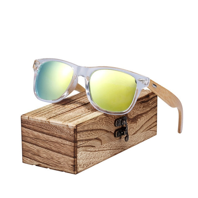 BARCUR Classic Bamboo Sunglasses Wood Transparent Plastic Frame Polarized Sun Glasses With Box Free