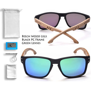 Wood Men Sunglasses Polarized UV400 SKADINO Beech  Wooden Sun Glasses for Women Blue Green Lens Handmade Fashion Brand Cool