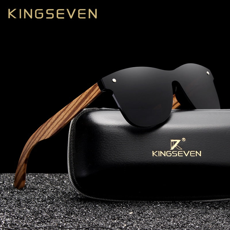 KINGSEVEN 2019 Polarized Square Sunglasses Men Women Zebra Wooden Frame Mirror Flat Lens Driving UV400 Eyewear