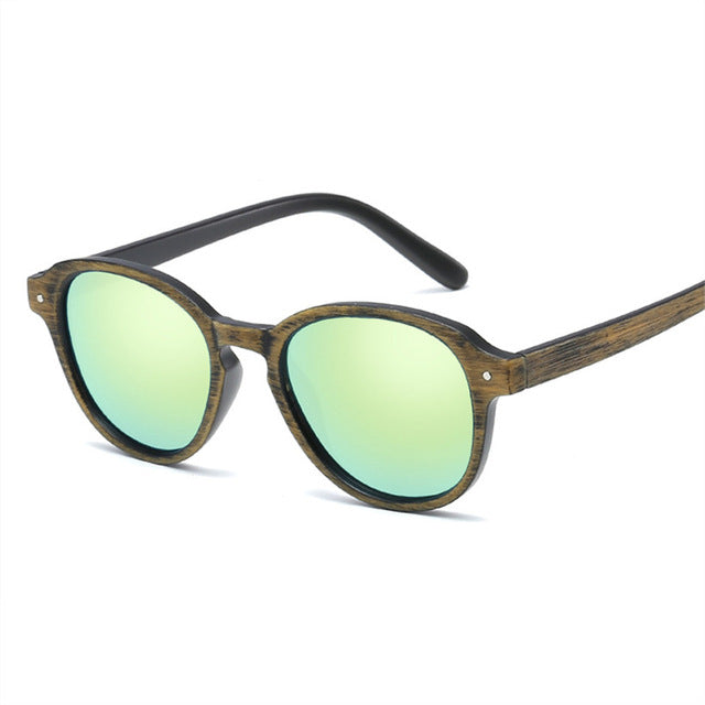 Oulylan Men Sunglasses Vintage Mirror Lenses Driving Sun Glasses Male Wood Grain Frame Eyewear UV400