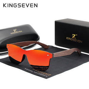 KINGSEVEN 2019 Luxury Walnut Wood Sunglasses Polarized Wooden Brand Designer Rimless Mirrored Square Sun Glasses For Women/Men