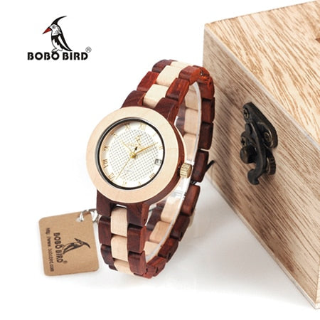 BOBO BIRD Two-tone Wooden Watch Women Top Luxury Brand Timepieces Quartz Wrist Watches in Wood Box Accept Customize