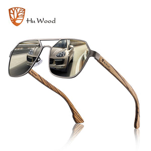 Hu Wood Sunglasses Men Polarized Red Lens Handmade Fashion Brand Cool UV400 High Quality Driving with Case Oculos GR8039