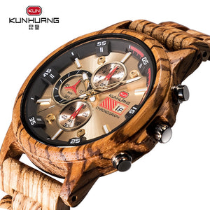 Wooden Watch Date Display Casual Men Luxury Wood Chronograph Sport Outdoor Military Quartz Watches in Wood relogio masculino