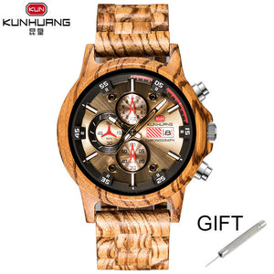 Wooden Watch Date Display Casual Men Luxury Wood Chronograph Sport Outdoor Military Quartz Watches in Wood relogio masculino