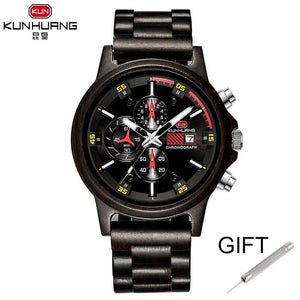 Wooden Watch Date Display Casual Men Luxury Wood Chronograph Sport Outdoor Military Quartz Watches in Wood relogio masculino