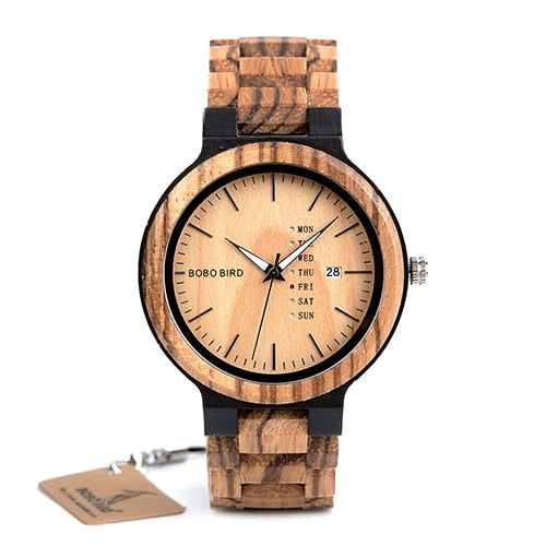 BOBO BIRD Wood Watch Men relogio masculino Week and Date Display Timepieces Casual Wooden Clock Boyfriend Best Gift V-O26