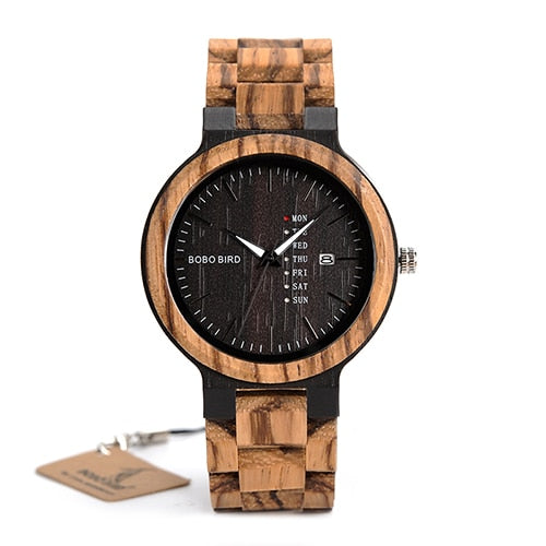 BOBO BIRD Wood Watch Men relogio masculino Week and Date Display Timepieces Casual Wooden Clock Boyfriend Best Gift V-O26