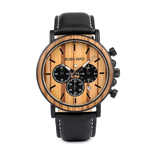 BOBO BIRD P09 Wood and Stainless Steel Watches Mens Chronograph Wristwatches Luminous Hands Stop Watch dropshipping