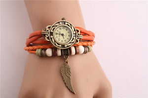 Vintage Women Watches Imitation Leather Wooden Beads Wing Sculpture Watch Casual Wrist Watch relogio feminino Watch Women