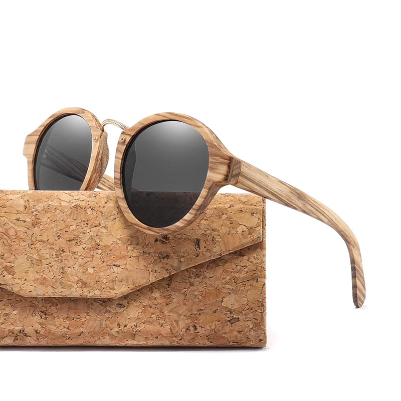 2019 Zebra Wood Sunglasses For Men Women Retro Round Sun Glasses Polarized Lens UV400 with Case